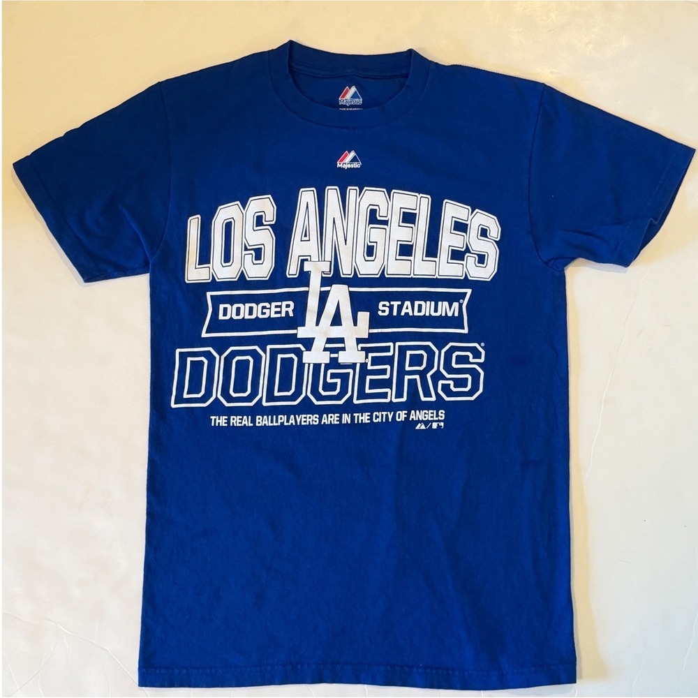 Majestic Los Angeles Dodgers T Shirt Mens Small Blue MLB Baseball Graphic Tee
